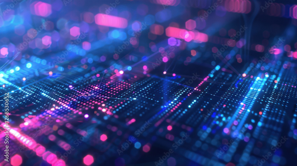 Vibrant digital abstract background with glowing blue and pink lights, representing technology and data visualization. intricate patterns evoke sense of innovation and connectivity Vibrant digital abstract background with glowing blue and pink lights, representing technology and data visualization. intricate patterns evoke sense of innovation and connectivity