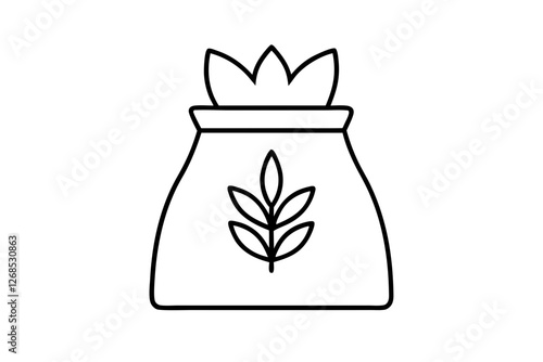 Plant Fertilizer Bag Icon - Line Art Vector for Gardening and Agriculture photo