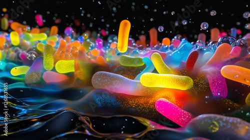 Vibrant Microscopic Bacteria Biofilm in Scientific Visualization
