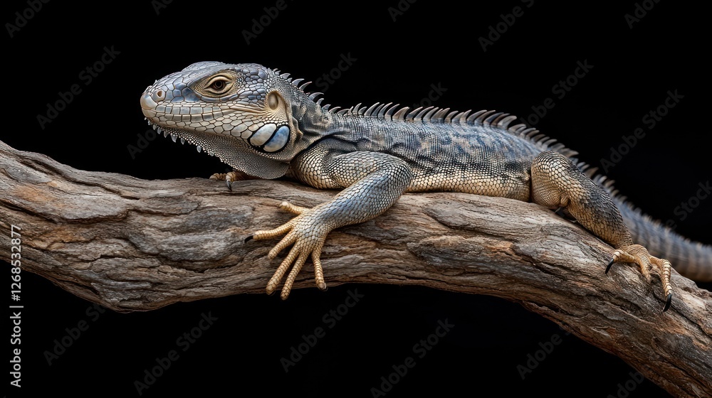 Fototapeta premium Iguana lizard resting on a weathered branch
