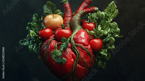 Surreal Heart Made of Vegetables and Fruits – Healthy Food Concept Art