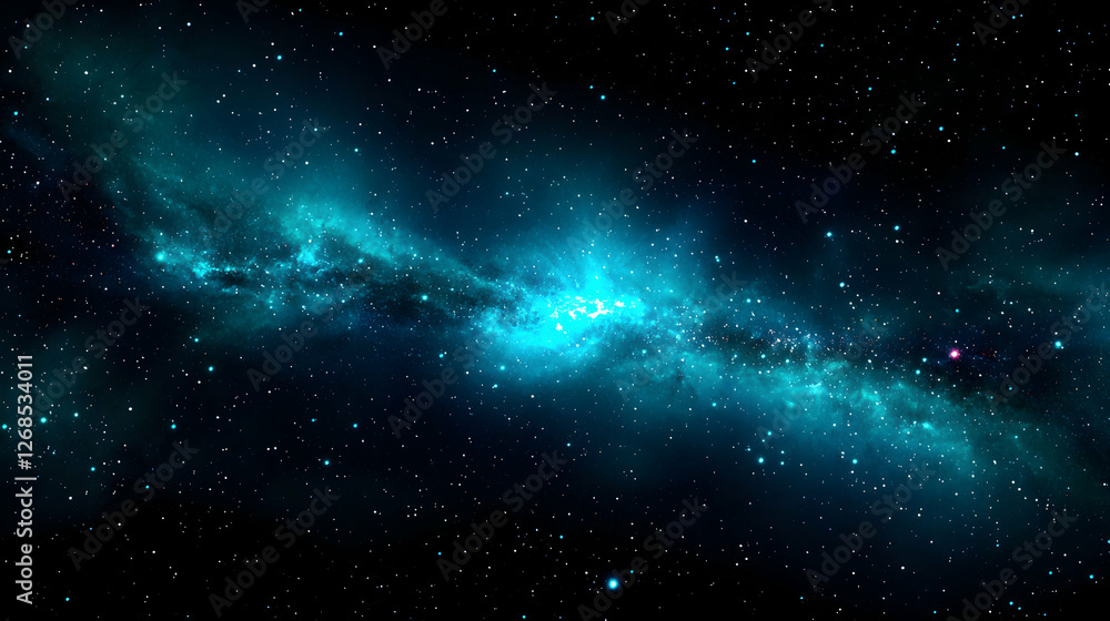 Naklejka premium Teal Nebula in Dark Space