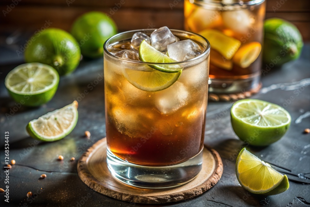Rum and coke with lime perfect refreshment for hot day Rum and coke with lime perfect refreshment for hot day