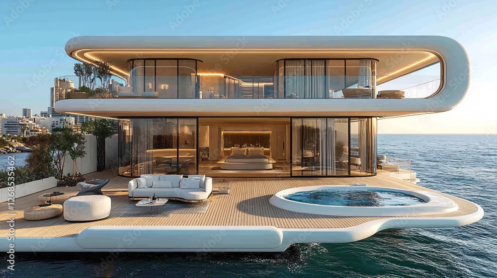 Fototapeta premium Futuristic Cabin Design with Panoramic Views and Innovative Architectural Elements