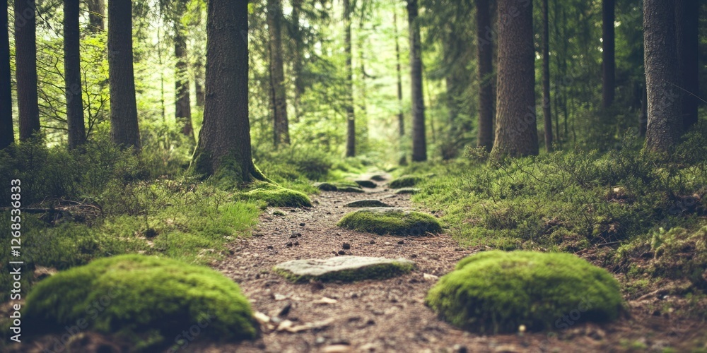 Fototapeta premium Serene Forest Path: A Tranquil Journey Through Nature's Embrace