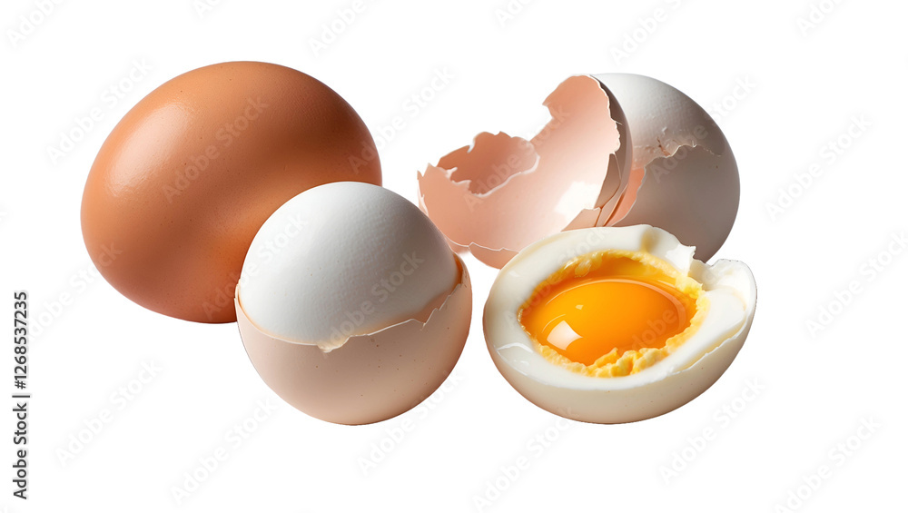 Four eggs arranged in various positions, high-quality isolated PNG set for kitchen, cooking, and grocery-themed designs Four eggs arranged in various positions, high-quality isolated PNG set for kitchen, cooking, and grocery-themed designs