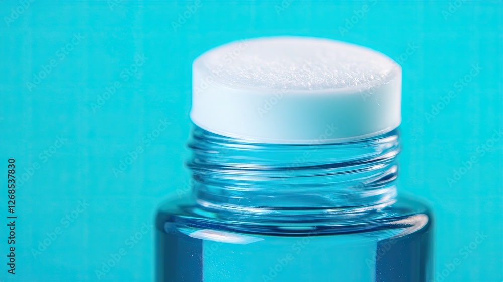 Cotton pad placed on top of an open eye makeup remover bottle Cotton pad placed on top of an open eye makeup remover bottle