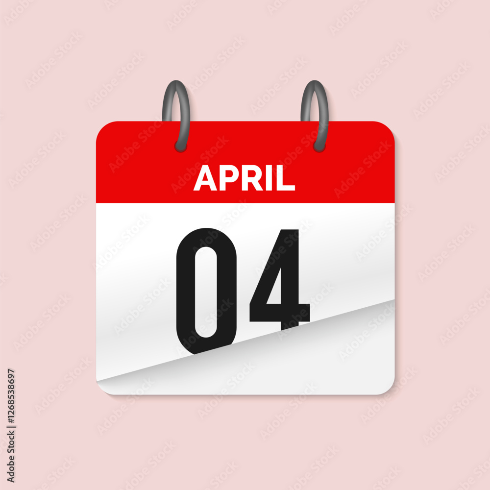 4th April daily calendar icon template. April 4 day calendar design. Single day calendar in vector illustration flat style. 4th April daily calendar icon template. April 4 day calendar design. Single day calendar in vector illustration flat style.