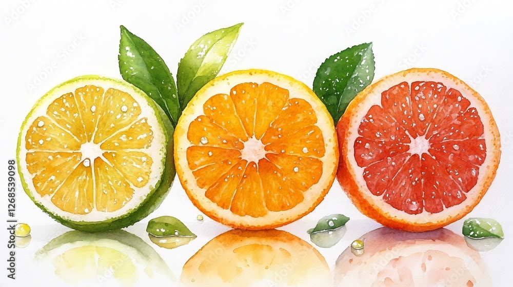 Vibrant citrus slices gleam brightly arranged with dewdrop details. AI Generated Vibrant citrus slices gleam brightly arranged with dewdrop details. AI Generated