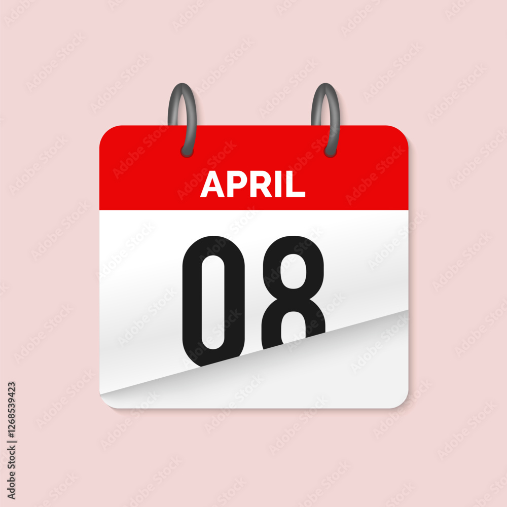 8th April daily calendar icon template. April 8 day calendar design. Single day calendar in vector illustration flat style. 8th April daily calendar icon template. April 8 day calendar design. Single day calendar in vector illustration flat style.
