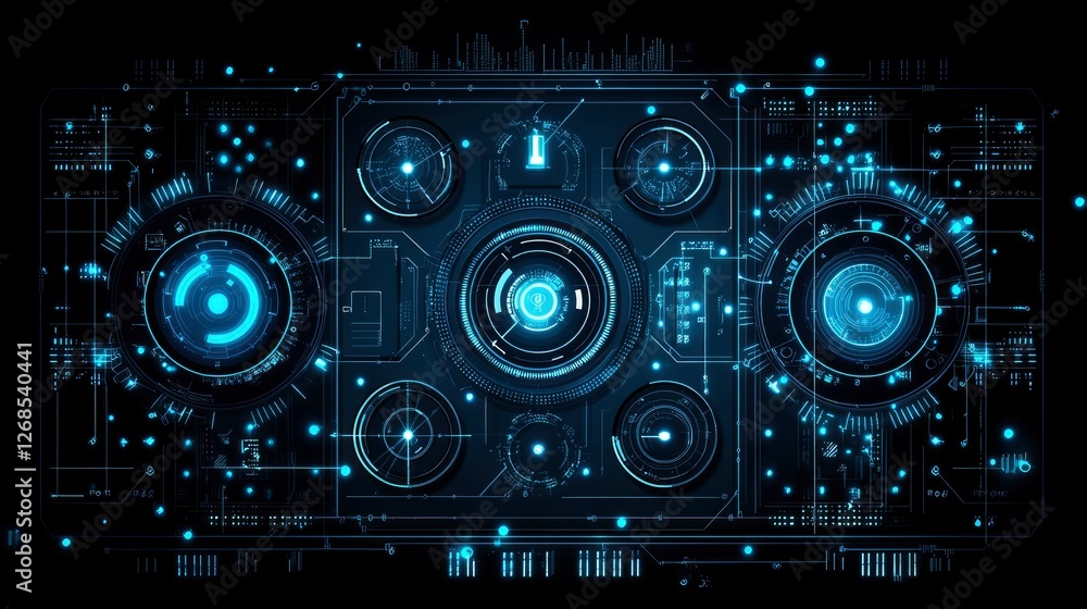 Fototapeta premium Futuristic Technology Interface Abstract HUD Control Panel with Glowing Blue Lights