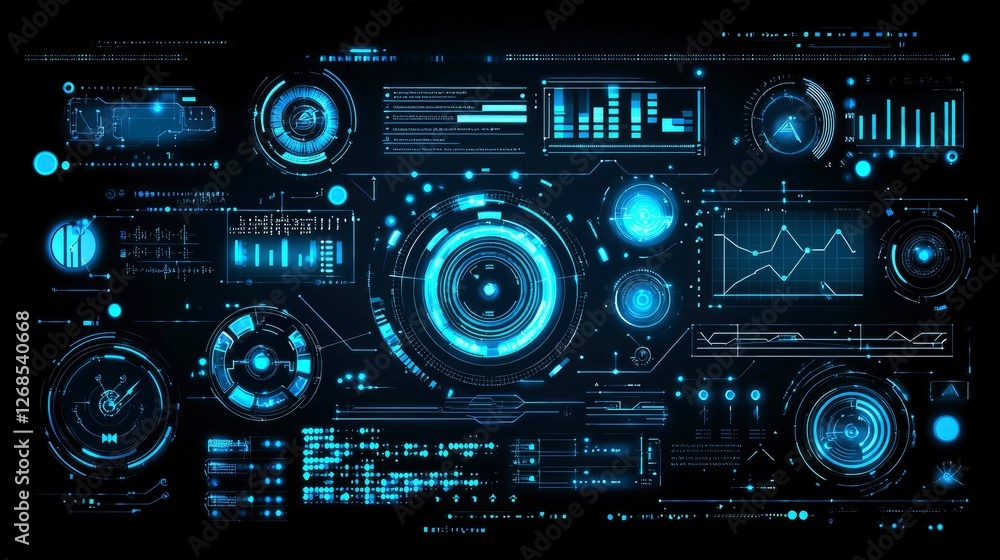 Futuristic HUD Interface Digital Data and Technology Display Futuristic HUD Interface Digital Data and Technology Display