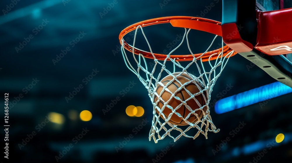 A close-up of a basketball being shot into a hoop, with the ball mid-air and the net swaying slightly, capturing the intensity of the moment A close-up of a basketball being shot into a hoop, with the ball mid-air and the net swaying slightly, capturing the intensity of the moment