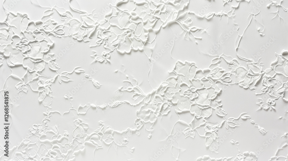 Textured white floral pattern on wall, creating subtle and elegant design. This intricate relief adds depth and sophistication to any space Textured white floral pattern on wall, creating subtle and elegant design. This intricate relief adds depth and sophistication to any space