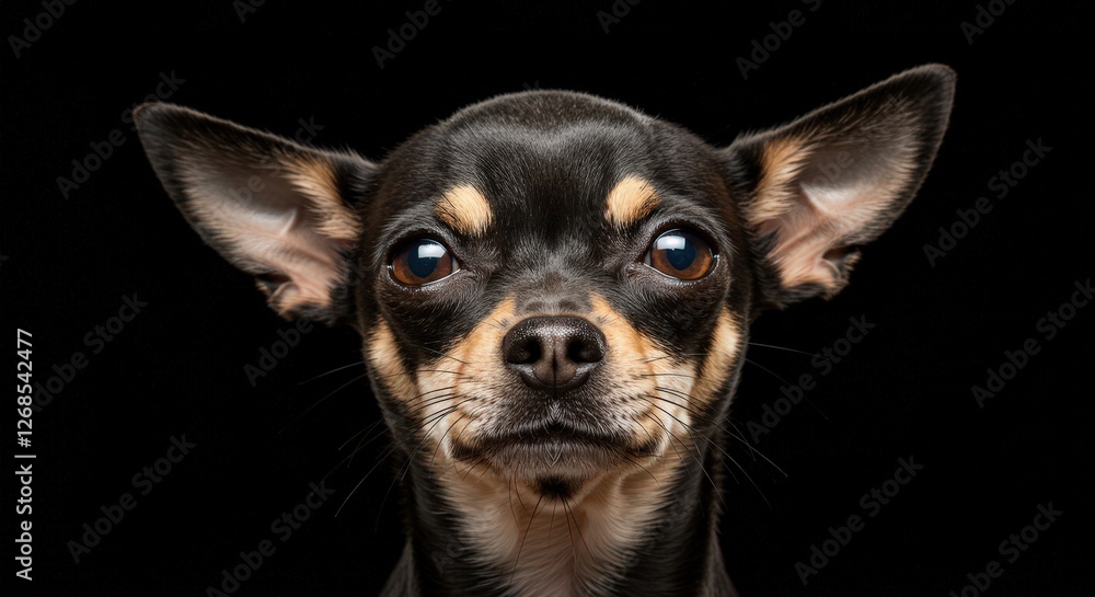 Abstract closeup concept of a Chihuahua with sharply detailed fur and black background Abstract closeup concept of a Chihuahua with sharply detailed fur and black background