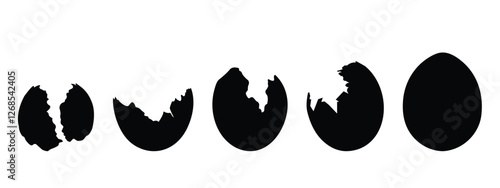 Silhouette of broken eggshells  vector icon set illustration isolated on white background.