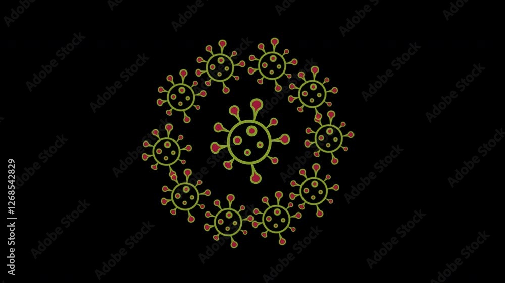 Virus icon loop animation representing disease or flu with a transparent background and alpha channel. Virus icon loop animation representing disease or flu with a transparent background and alpha channel.