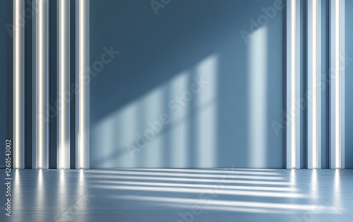 3D rendering of a blue wall with light and shadow