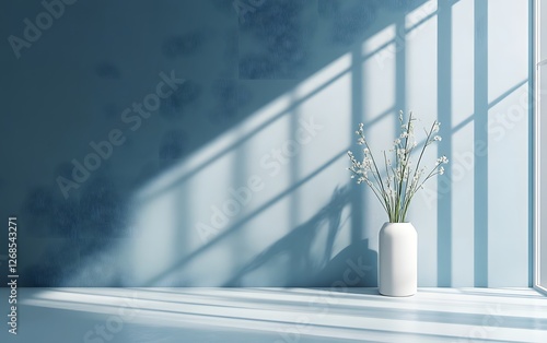 3D rendering of a blue wall with light and shadow