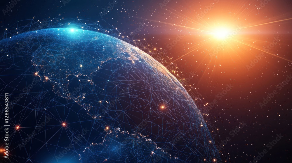 Obraz premium Global Network Earth, space, sunrise