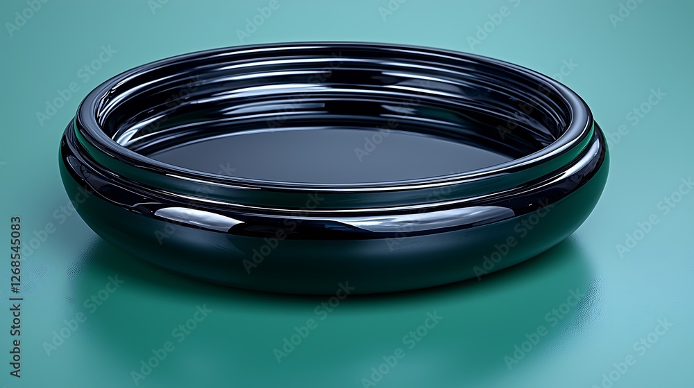 Black glossy bowl teal background product display Black glossy bowl teal background product display
