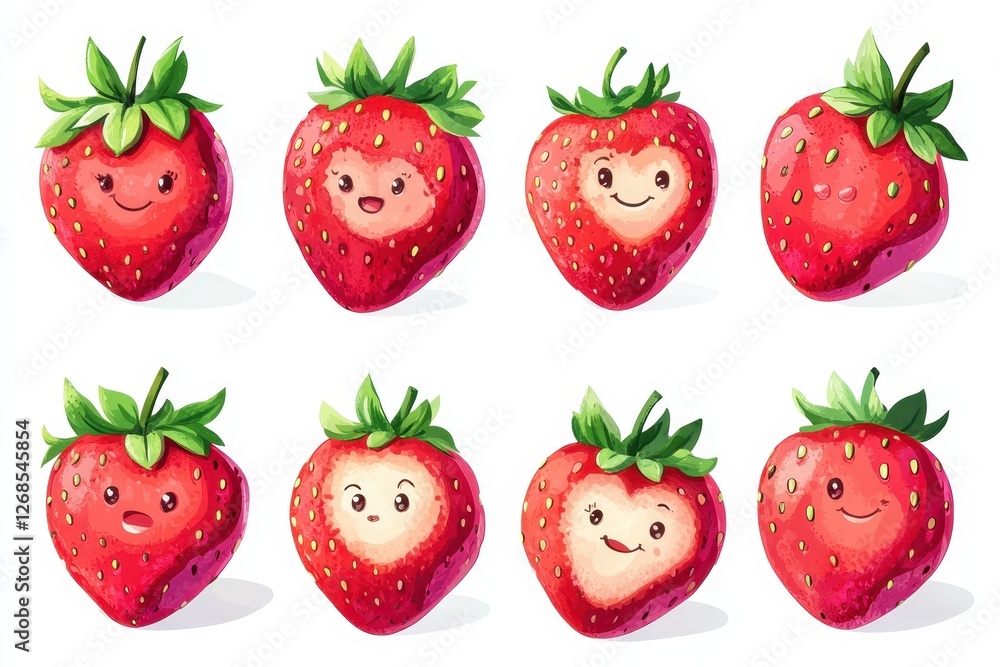 set of strawberries isolated on white set of strawberries isolated on white
