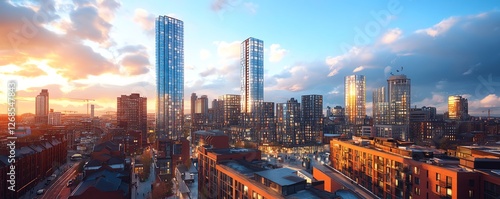Quadro su tela Deansgate Manchester cityscape with tall modern apartment buildings, highrise ur
