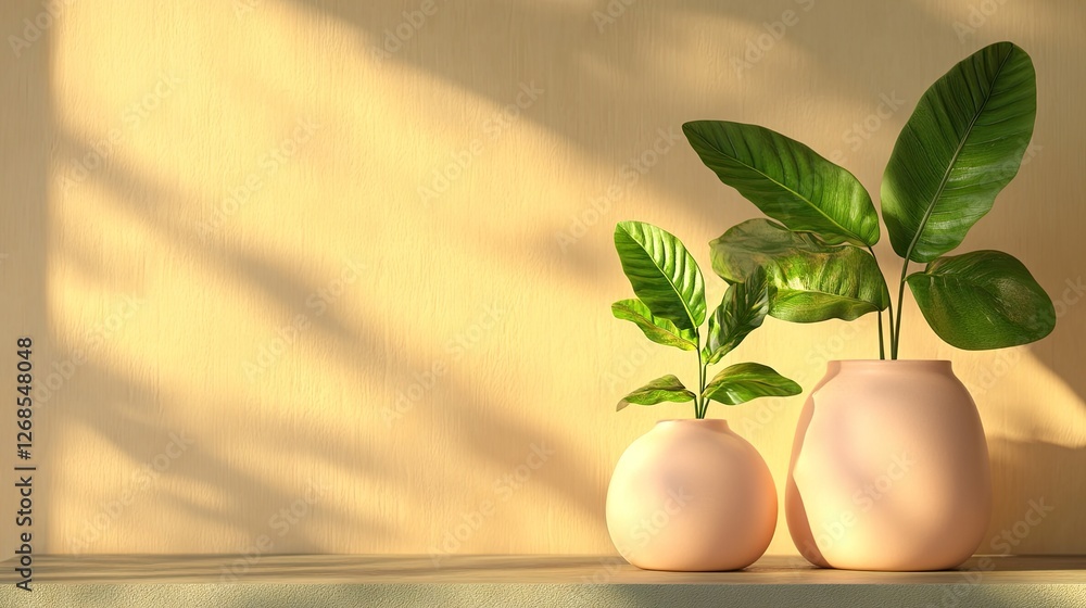 Two matching vases with greenery arranged symmetrically on a console table Two matching vases with greenery arranged symmetrically on a console table