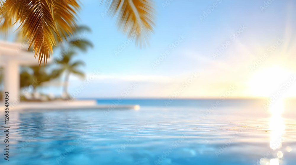 Fototapeta premium Tranquil Poolside Sunset View with Palm Trees