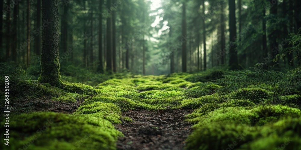 Obraz premium Enchanted Forest Path: A Serene Journey Through Lush Green Moss