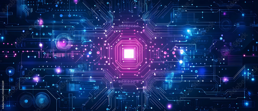 Obraz premium technology background with dots and lines, a blue gradient, vector illustration