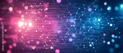 technology background with dots and lines, a blue gradient, vector illustration