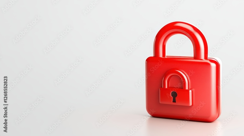 Fototapeta premium Red padlock on white background, a visual representation of security, privacy and data protection