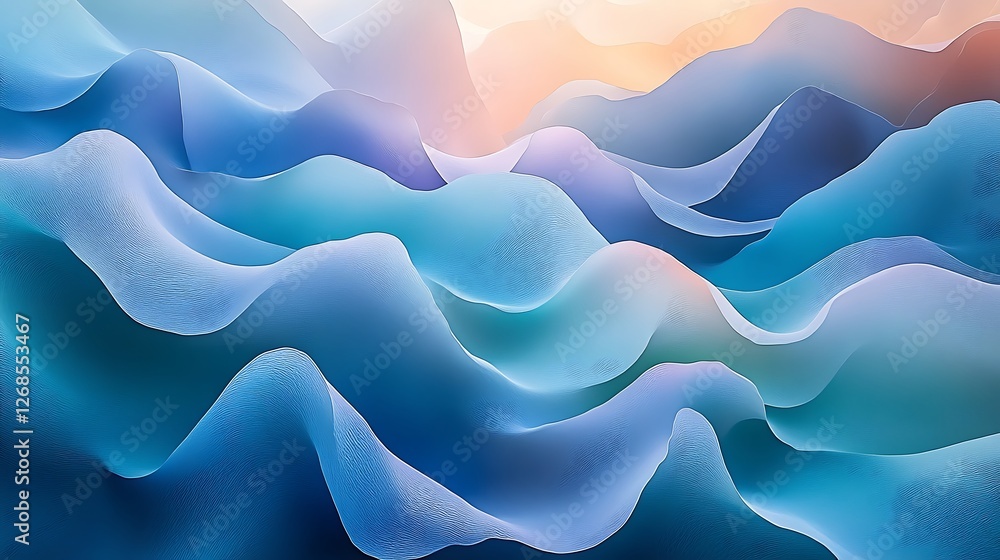 Fototapeta premium Abstract Blue Waves Sunset Landscape