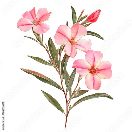 Pink oleander flowers isolated on white background with clipping path.