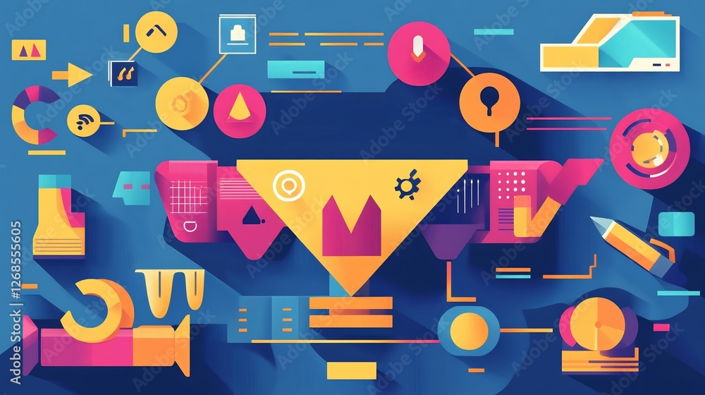 Obraz premium Vibrant rendering illustrating the key elements of a strategic partnership using icons for collaboration and joint ventures