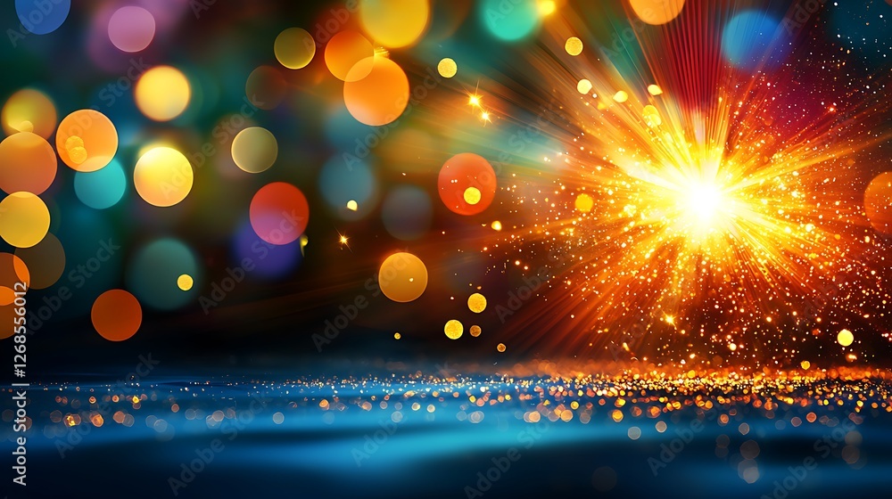 Festive light burst, bokeh background, celebratory sparkle, event backdrop Festive light burst, bokeh background, celebratory sparkle, event backdrop