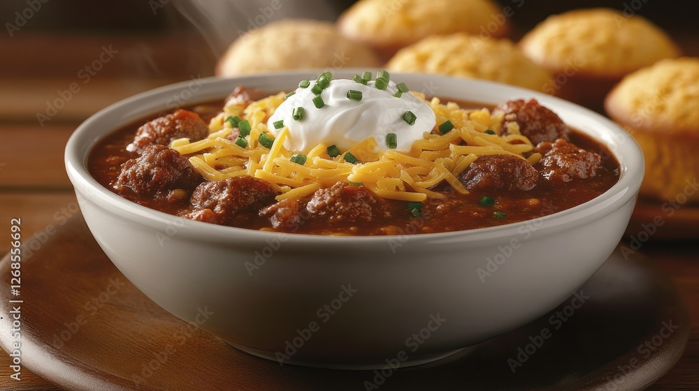 A Bowl of Hearty Chili with Cornbread A Bowl of Hearty Chili with Cornbread