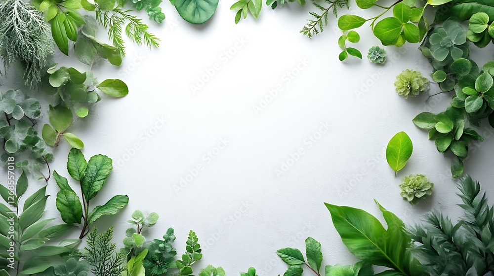 Fototapeta premium Lush Green Foliage Arranged In A Border Frame