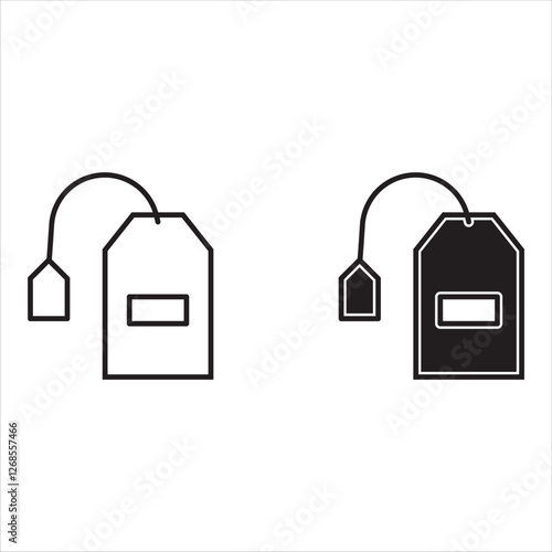 Tea bag icon set. Teabag vector symbol. Herbal drink packaging label isolated illustration.