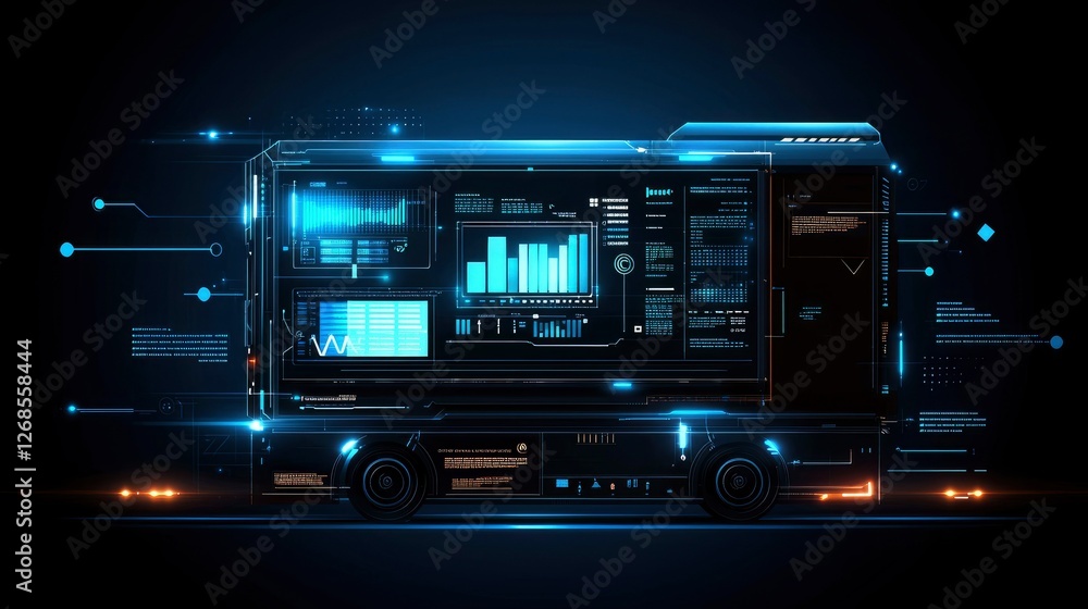 Futuristic Smart Truck with Data Visualization Interface - Digital Logistics and Transportation Futuristic Smart Truck with Data Visualization Interface - Digital Logistics and Transportation