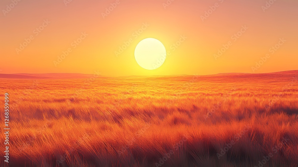 Vibrant sunset over a golden field, creating a serene and warm ambiance. Vibrant sunset over a golden field, creating a serene and warm ambiance.