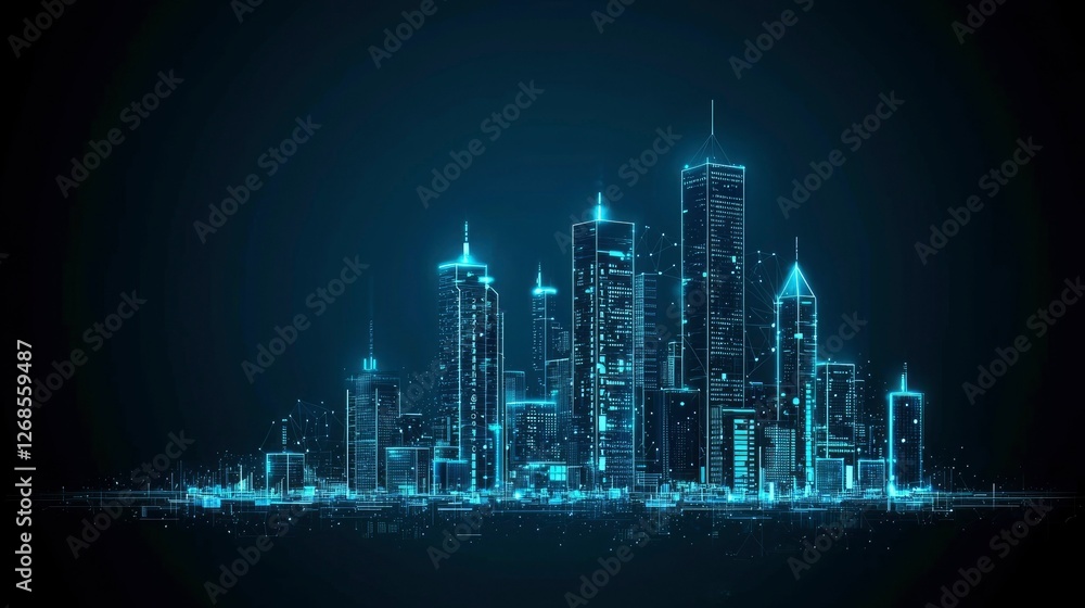 Fototapeta premium Futuristic Cityscape Wireframe Metropolis at Night