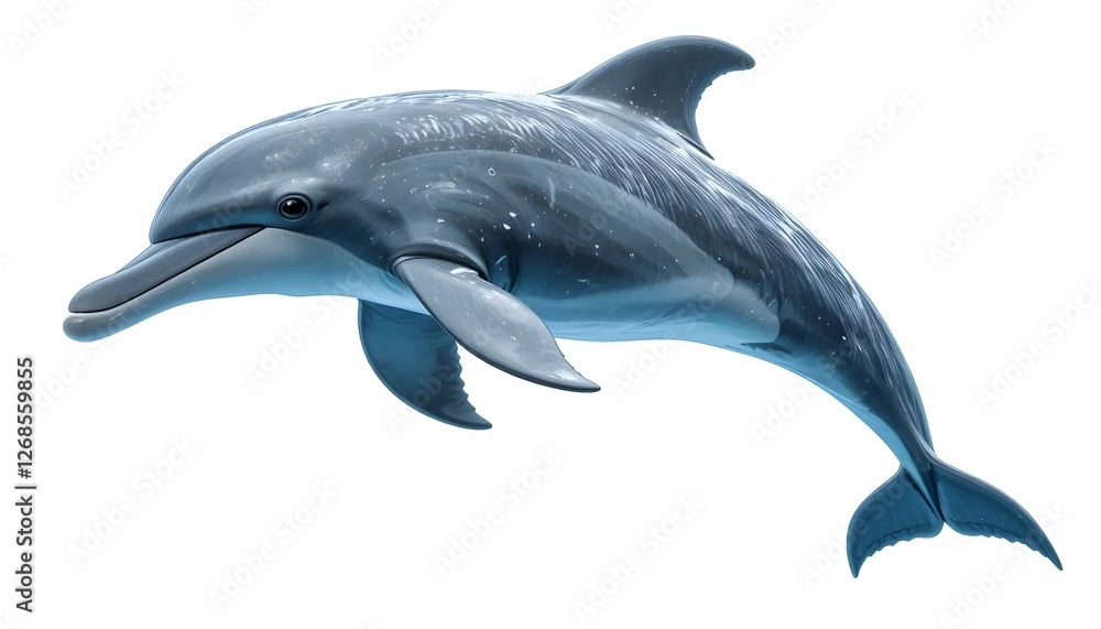Fototapeta premium Isolated Dolphin Swimming Gracefully Upwards on Clear White Background Image