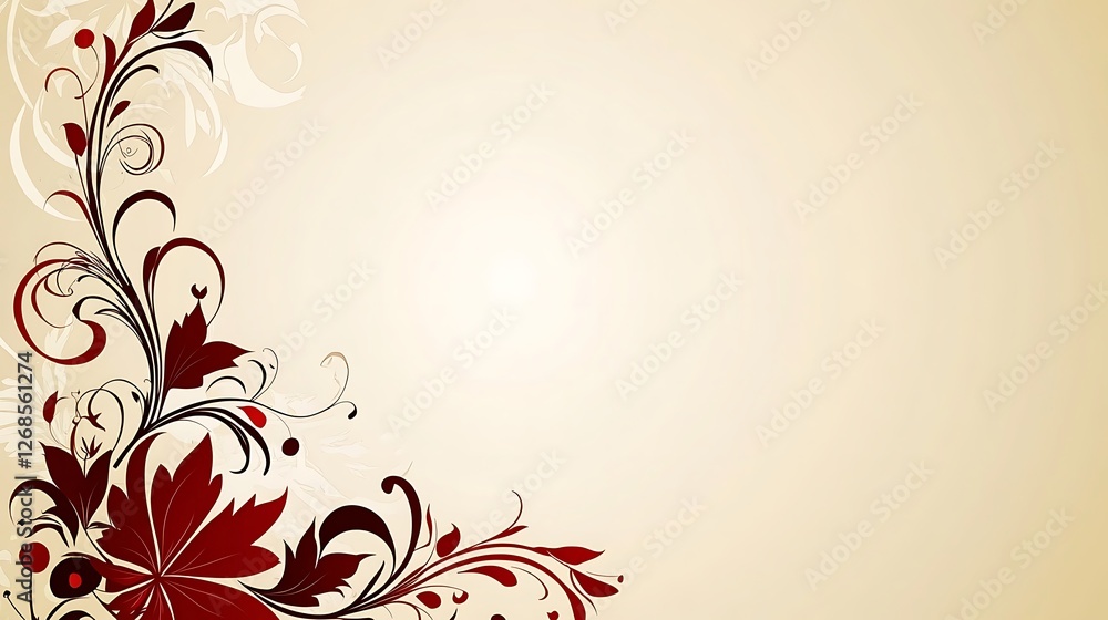 Elegant Red Floral Design on Beige Background Elegant Red Floral Design on Beige Background