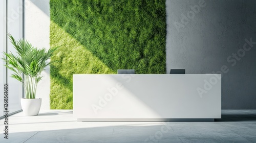 Modern Office Reception Desk with Green Wall