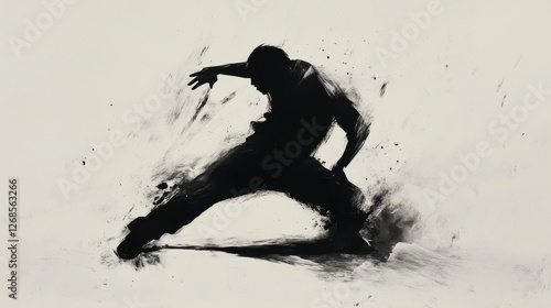 Shadowy figure of a man featureless and mysterious performing a rapid series of punches