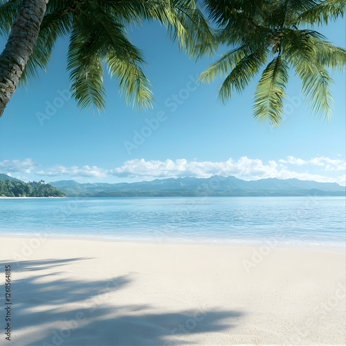 Wallpaper Mural Tropical Beach Scene with Palm Trees and Clear Blue Water Torontodigital.ca