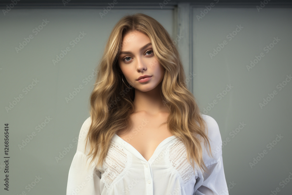 Clear and Confident: Front View and Full-Body Shot on White Background Clear and Confident: Front View and Full-Body Shot on White Background