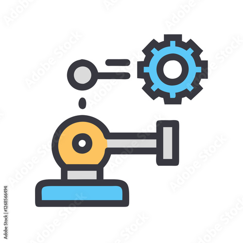 Industrial robot arm with mechanical components and gear system illustration